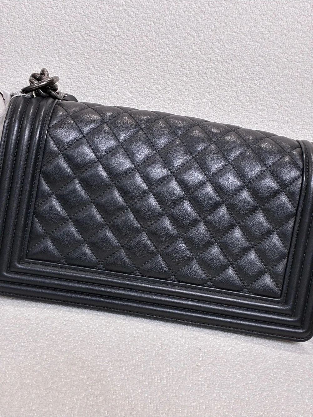 CHANEL Black Quilted Leather Boy Shoulder Bag with Silver-Tone Hardware